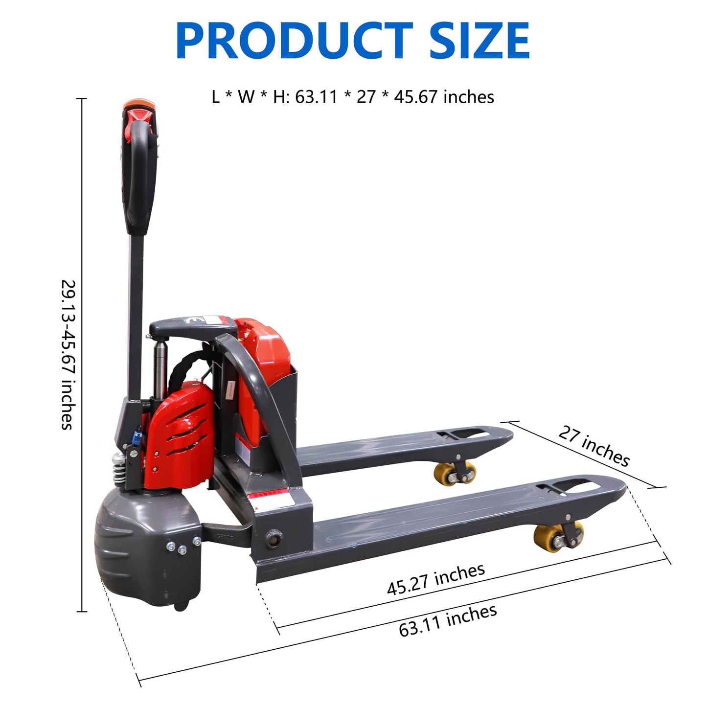 Electric Pallet Jack Truck Lithium Battery Truck Motorized Lift Trucks 4,400lbs Capacity 45" x27" Fork Size for Indoor Storage and Handling-Classic Red SL20L3