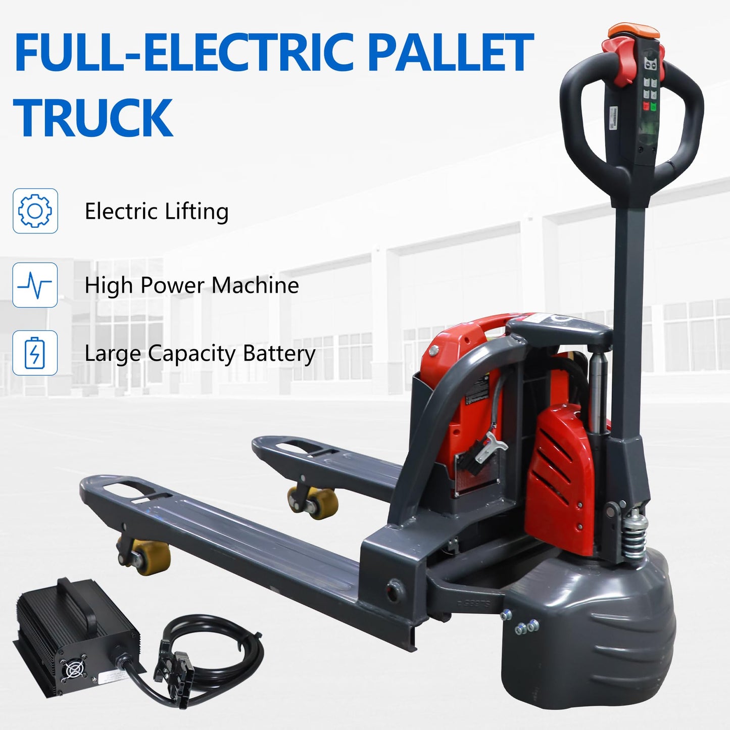 Electric Pallet Jack Truck Lithium Battery Truck Motorized Lift Trucks 4,400lbs Capacity 45" x27" Fork Size for Indoor Storage and Handling-Classic Red SL20L3