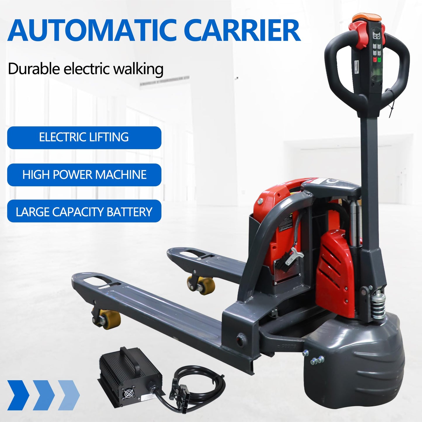 Electric Pallet Jack Truck Lithium Battery Truck Motorized Lift Trucks 4,400lbs Capacity 45" x27" Fork Size for Indoor Storage and Handling-Classic Red SL20L3