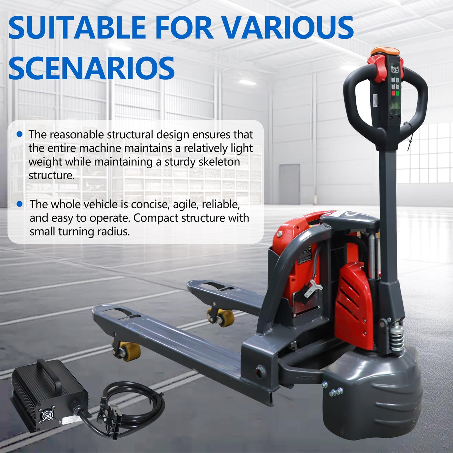 Electric Pallet Jack Truck Lithium Battery Truck Motorized Lift Trucks 4,400lbs Capacity 45" x27" Fork Size for Indoor Storage and Handling-Classic Red SL20L3